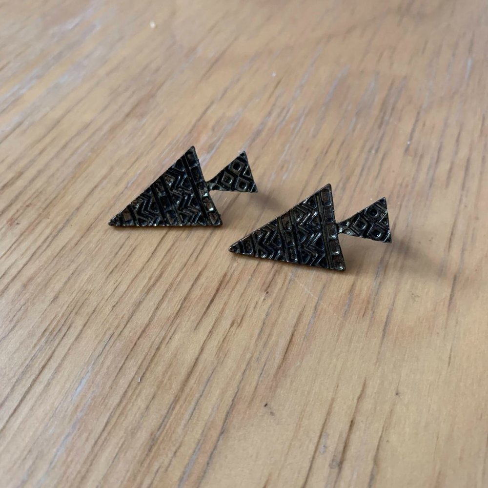 Aztec Geometric Gold Drop Earrings - Picture 2 of 4